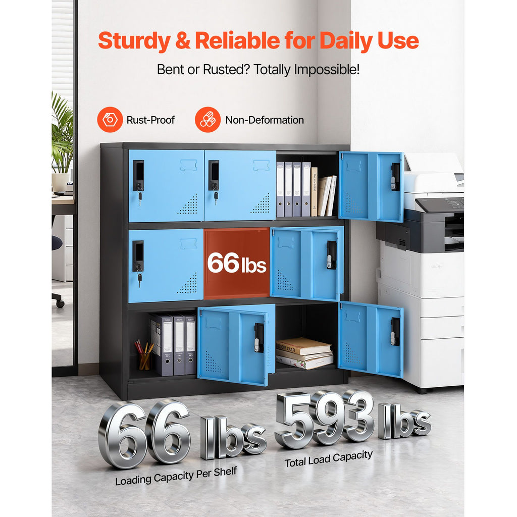 9-Door Lockable Metal Storage Cabinet for Office, School, or Gym