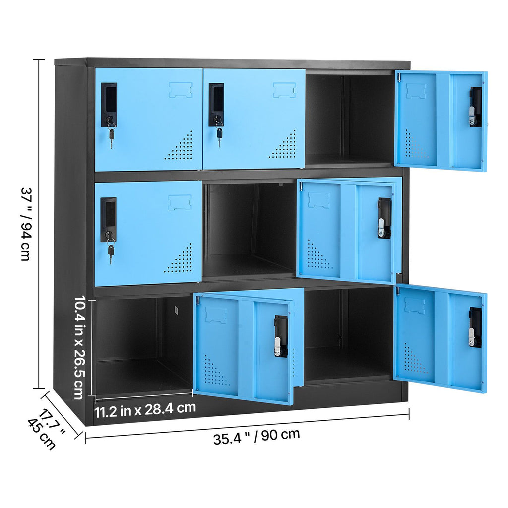 9-Door Lockable Metal Storage Cabinet for Office, School, or Gym