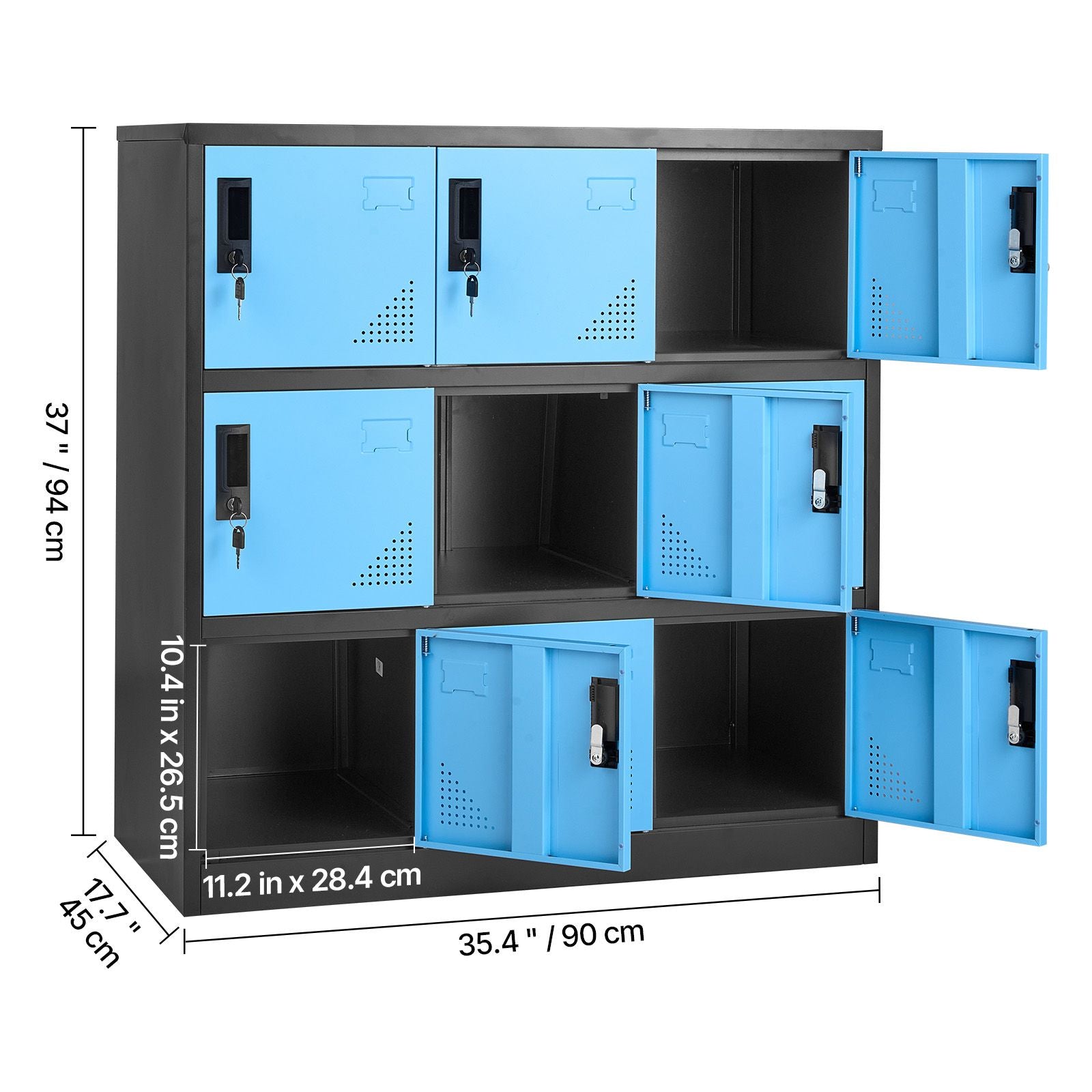 9-Door Lockable Metal Storage Cabinet for Office, School, or Gym