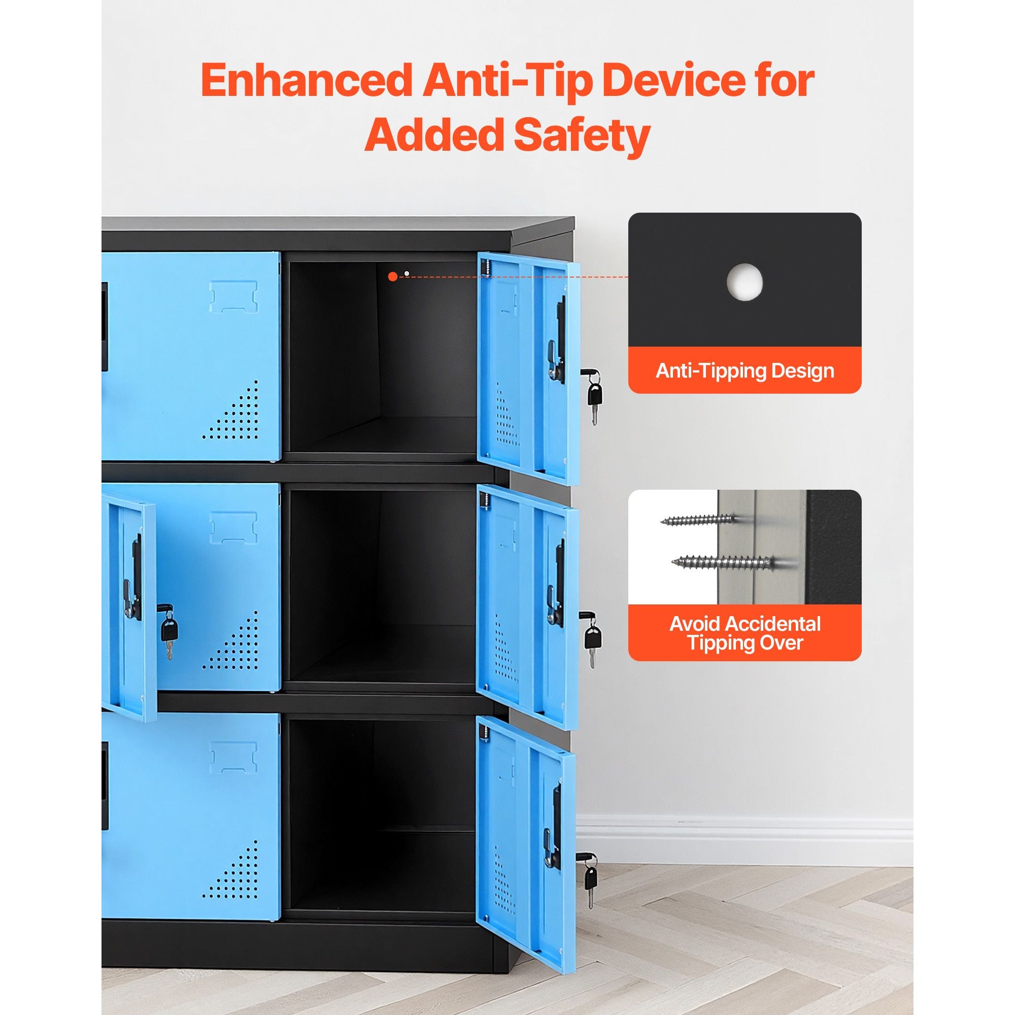 9-Door Lockable Metal Storage Cabinet for Office, School, or Gym