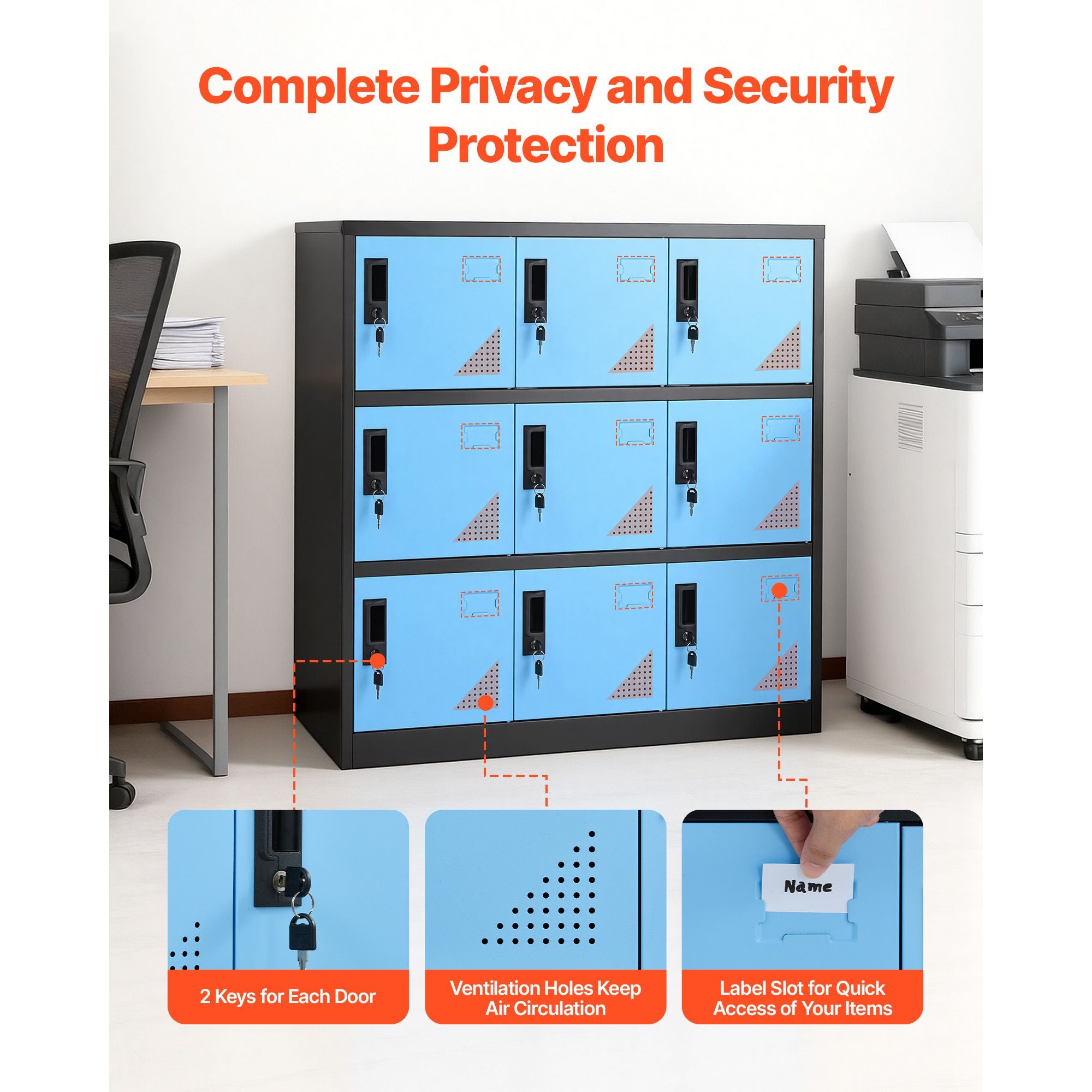9-Door Lockable Metal Storage Cabinet for Office, School, or Gym