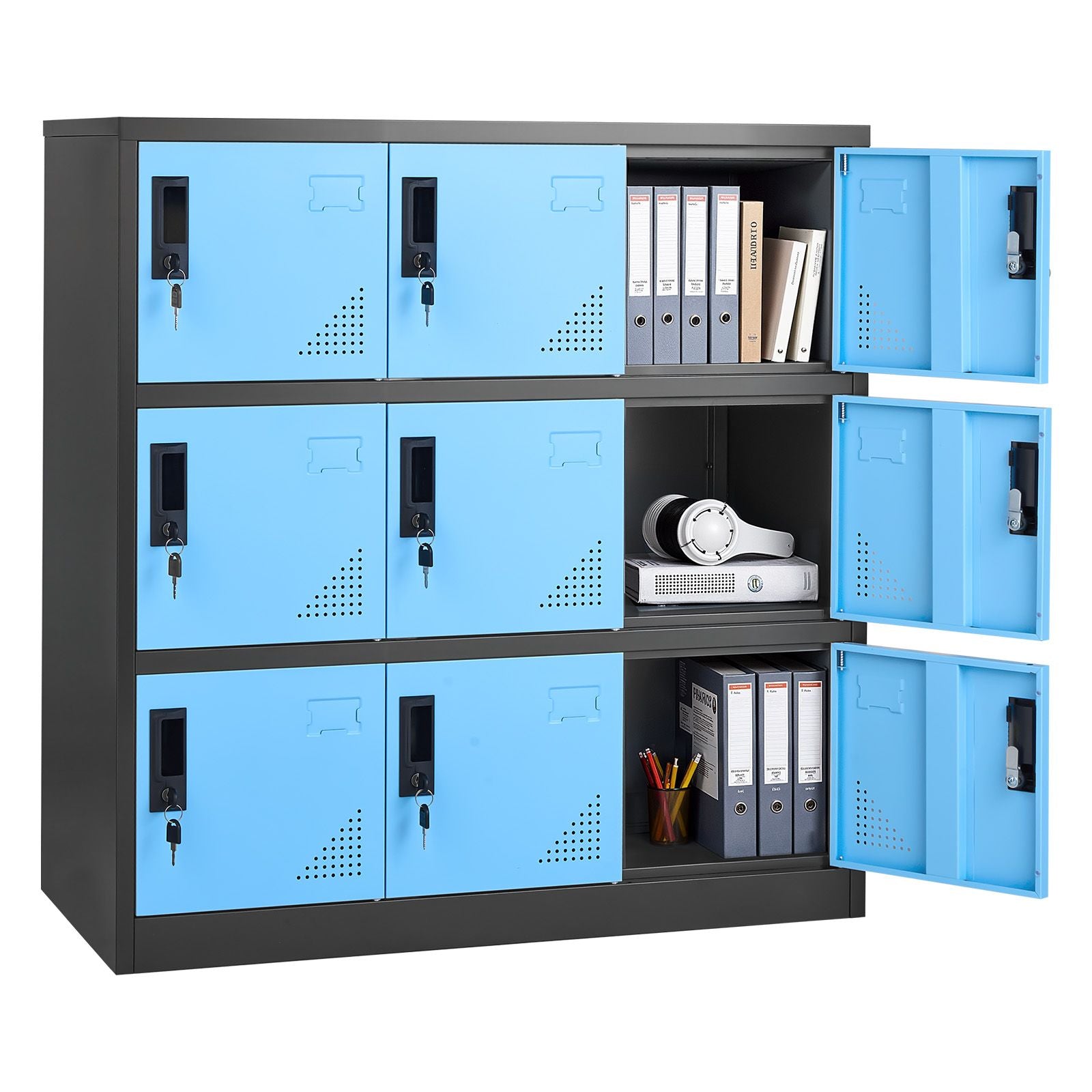 9-Door Lockable Metal Storage Cabinet for Office, School, or Gym