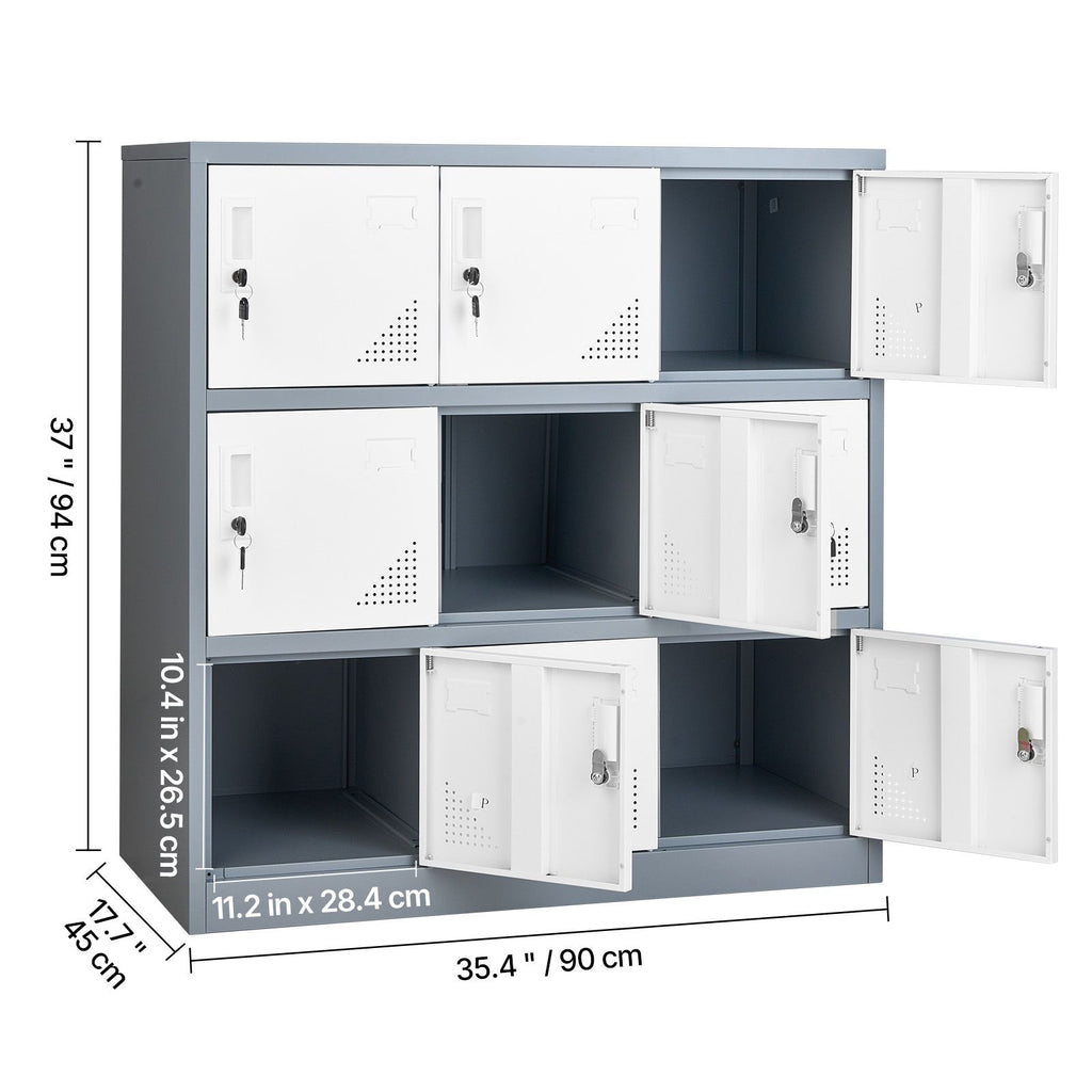 9-Door Metal Locker with Individual Keys – Ideal for Office, School, Gym