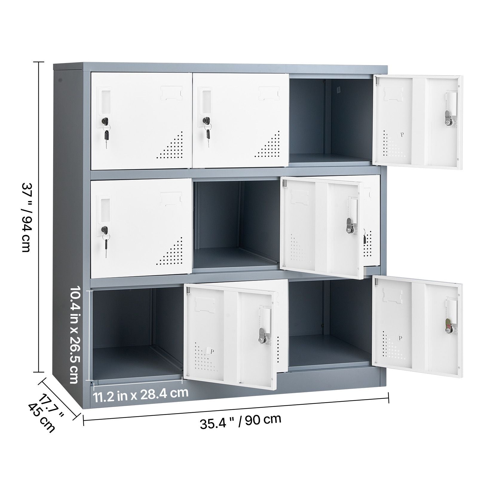 9-Door Metal Locker with Individual Keys – Ideal for Office, School, Gym