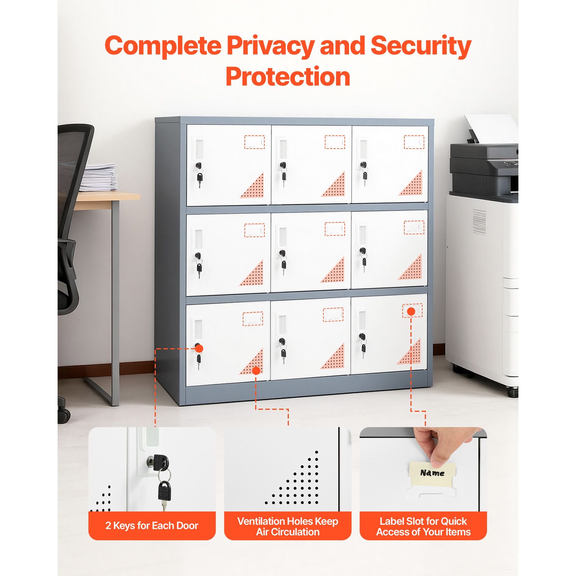 9-Door Metal Locker with Individual Keys – Ideal for Office, School, Gym