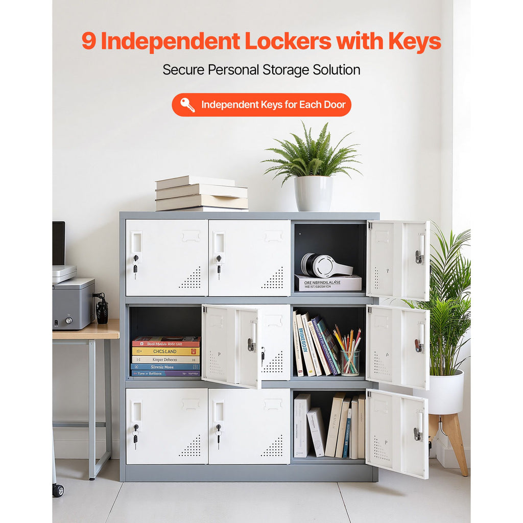 9-Door Metal Locker with Individual Keys – Ideal for Office, School, Gym