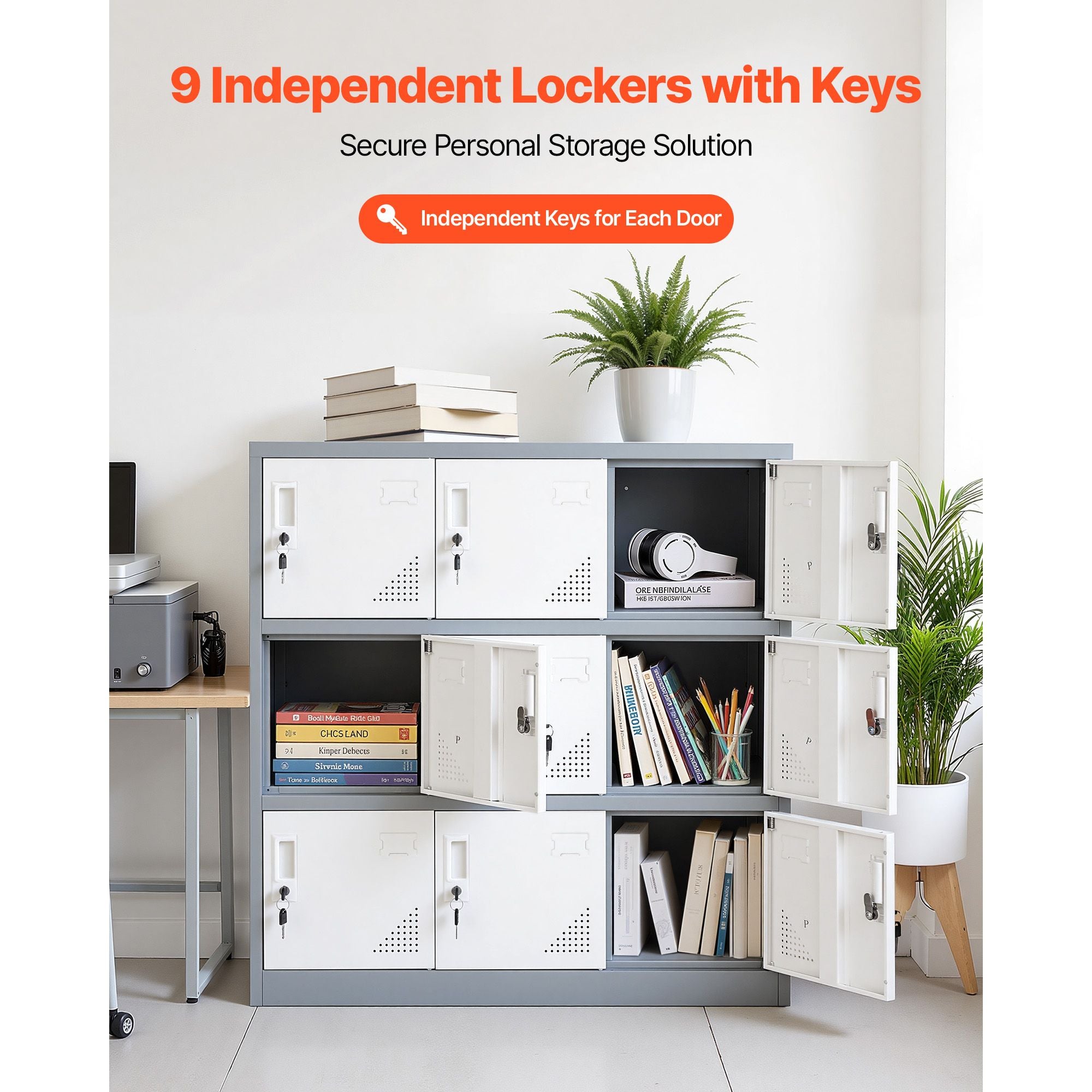 9-Door Metal Locker with Individual Keys – Ideal for Office, School, Gym