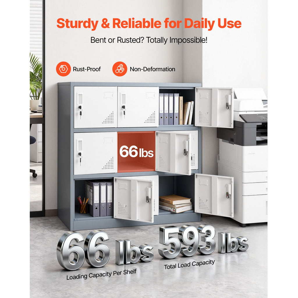 9-Door Metal Locker with Individual Keys – Ideal for Office, School, Gym