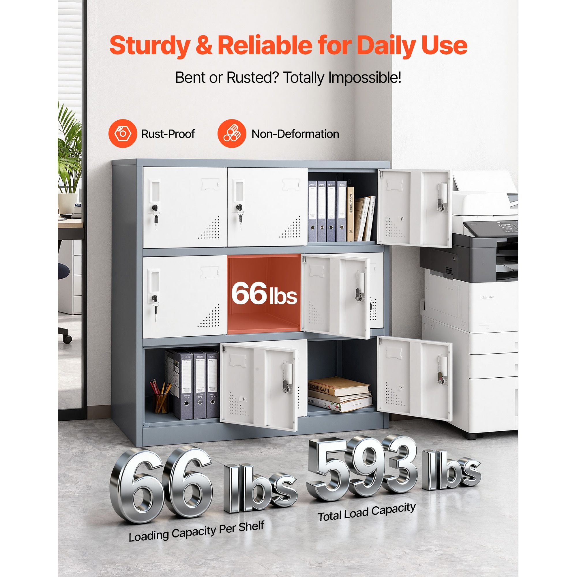 9-Door Metal Locker with Individual Keys – Ideal for Office, School, Gym