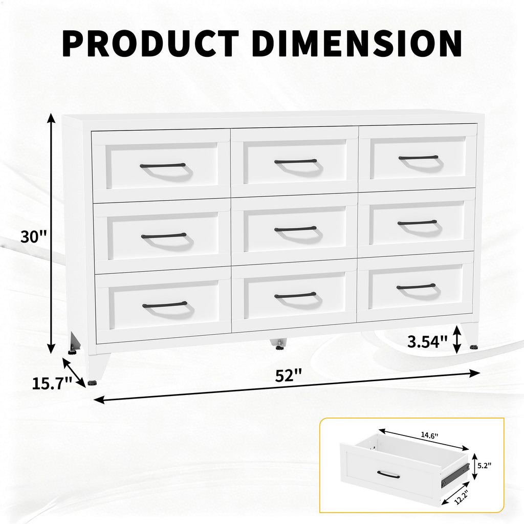 Low-Profile Nine-Drawer Dresser with Quiet-Glide Rails