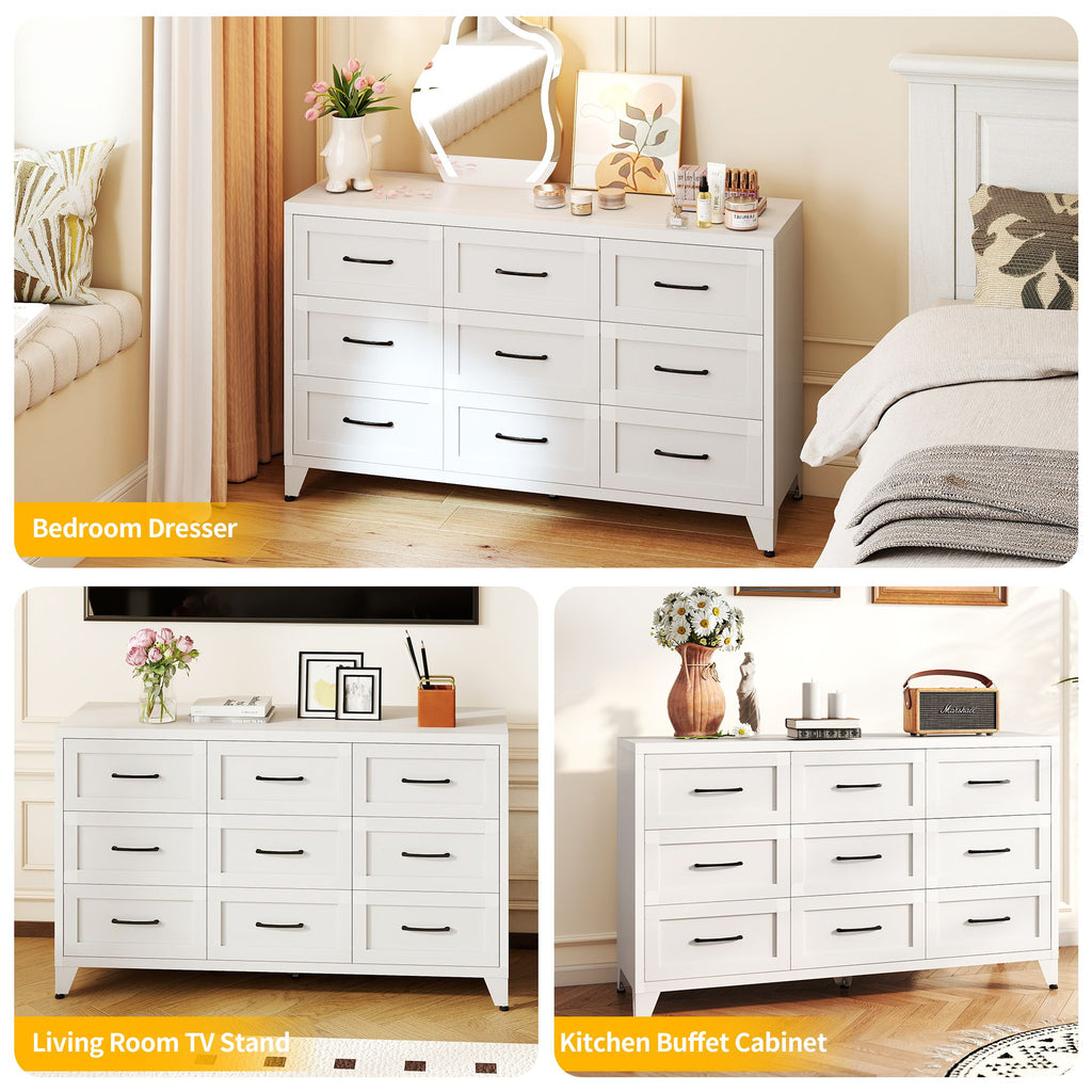 Low-Profile Nine-Drawer Dresser with Quiet-Glide Rails
