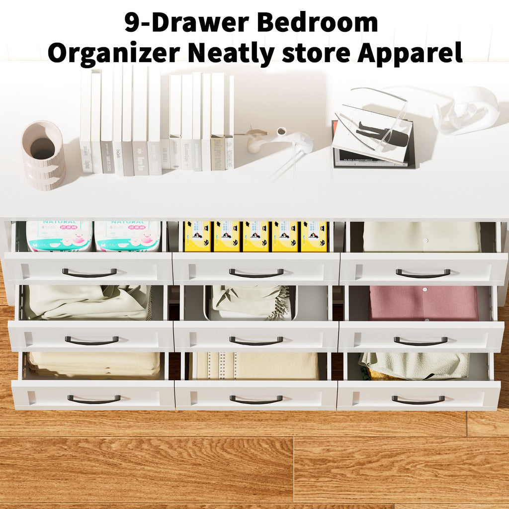 Low-Profile Nine-Drawer Dresser with Quiet-Glide Rails
