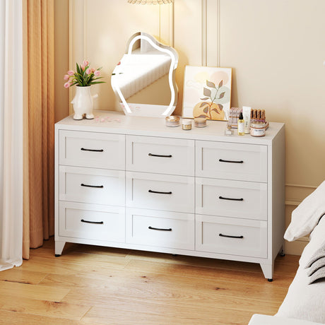 Low-Profile Nine-Drawer Dresser with Quiet-Glide Rails