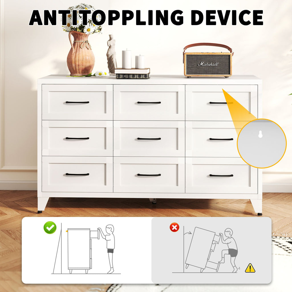 Low-Profile Nine-Drawer Dresser with Quiet-Glide Rails