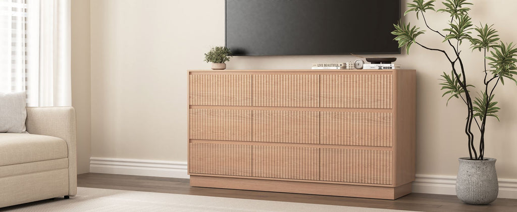 Mid-Century Nine-Drawer Dresser with Wave Front