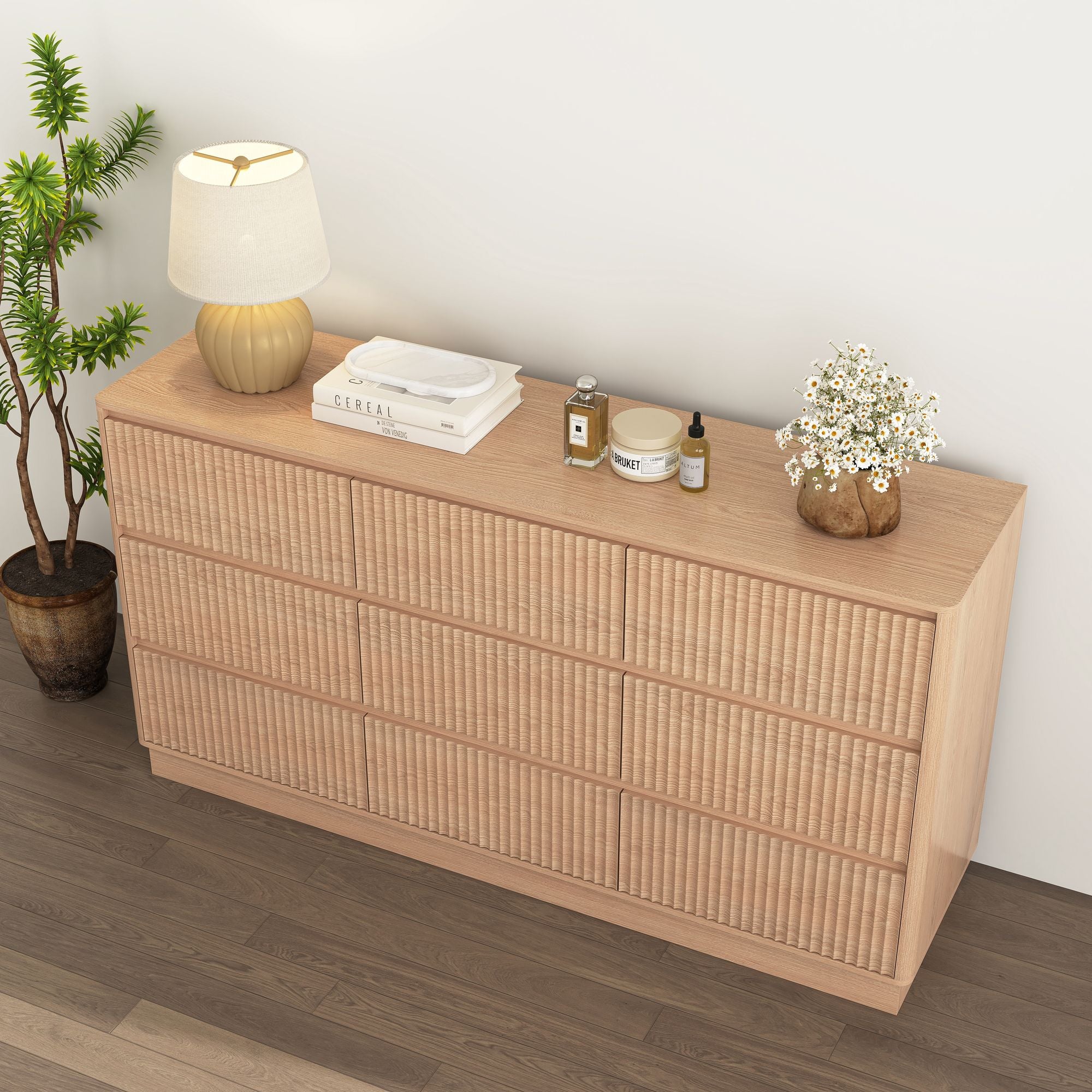 Mid-Century Nine-Drawer Dresser with Wave Front