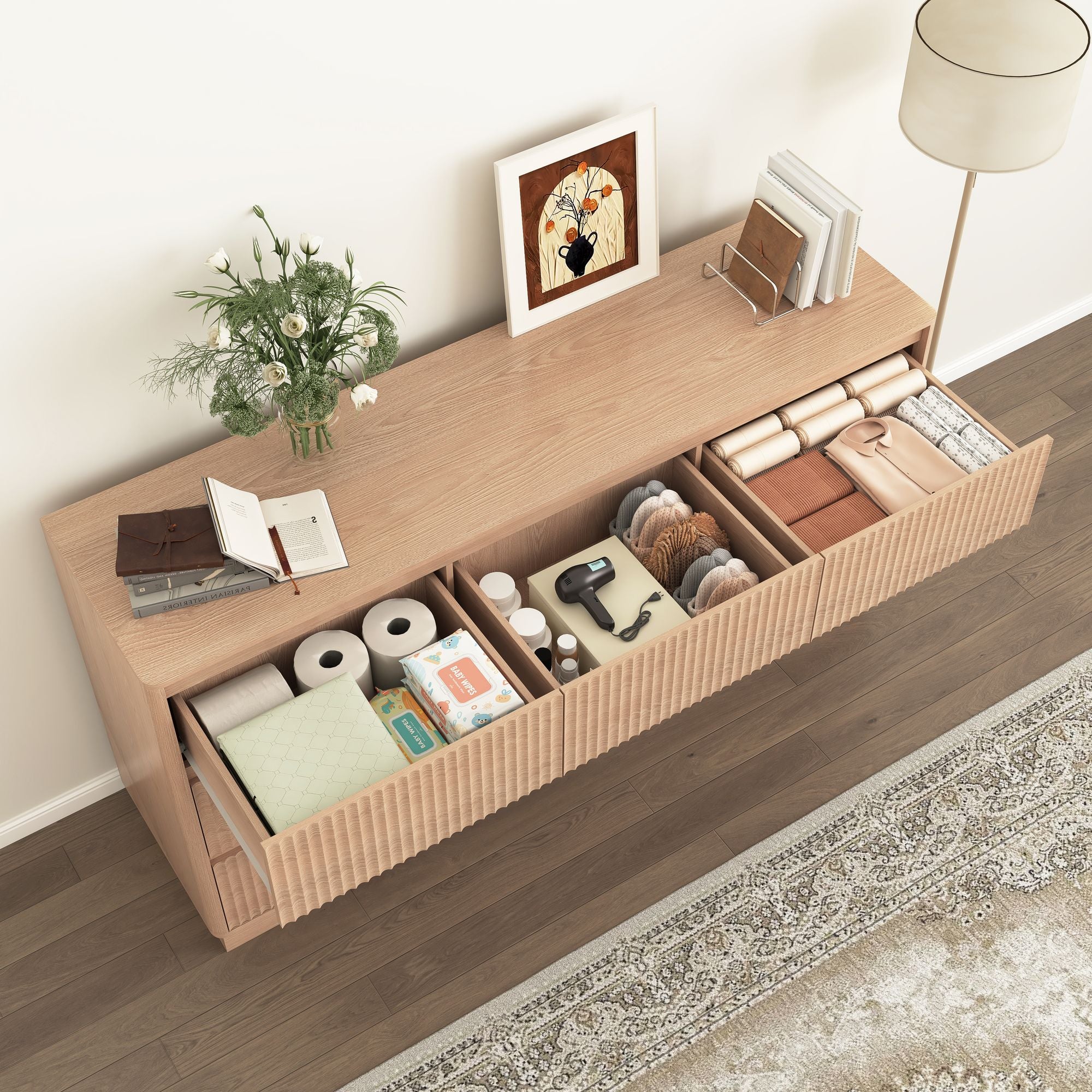 Mid-Century Nine-Drawer Dresser with Wave Front