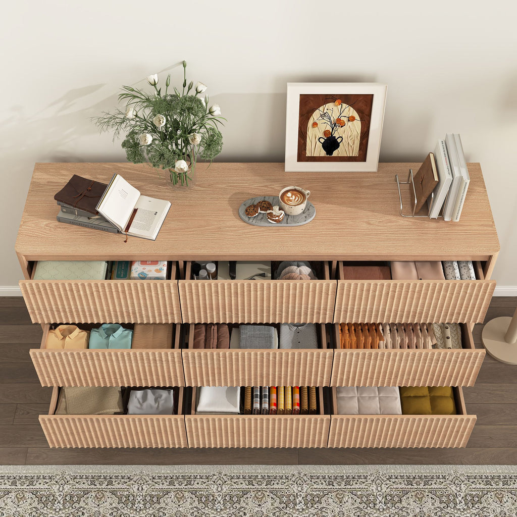 Mid-Century Nine-Drawer Dresser with Wave Front