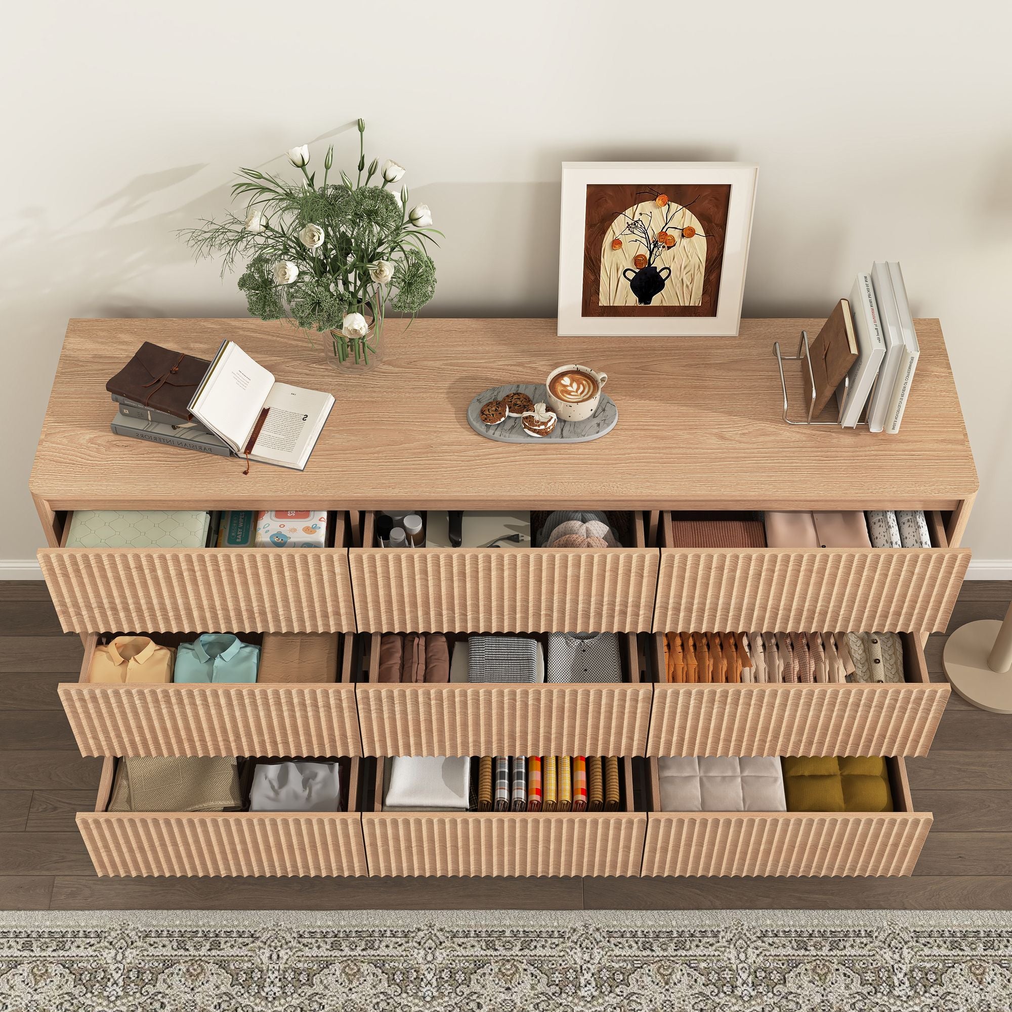 Mid-Century Nine-Drawer Dresser with Wave Front