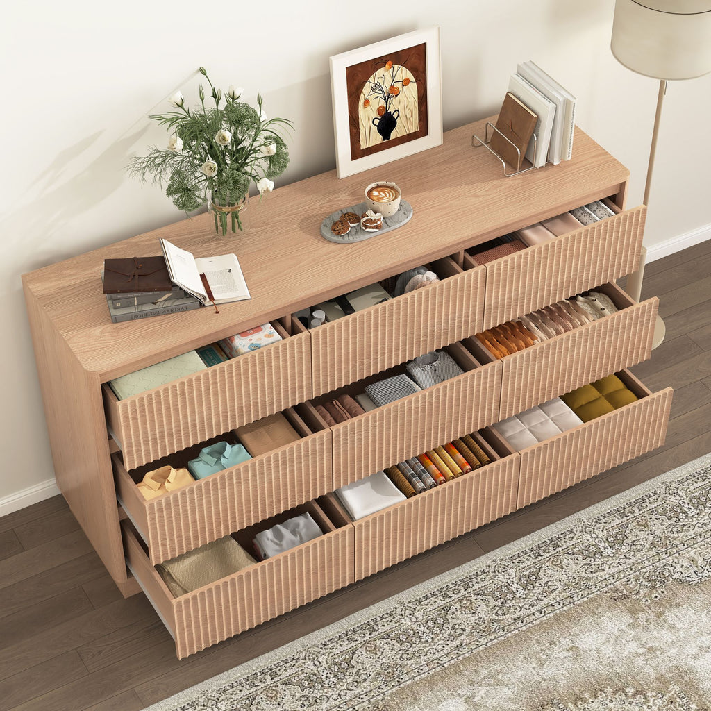 Mid-Century Nine-Drawer Dresser with Wave Front
