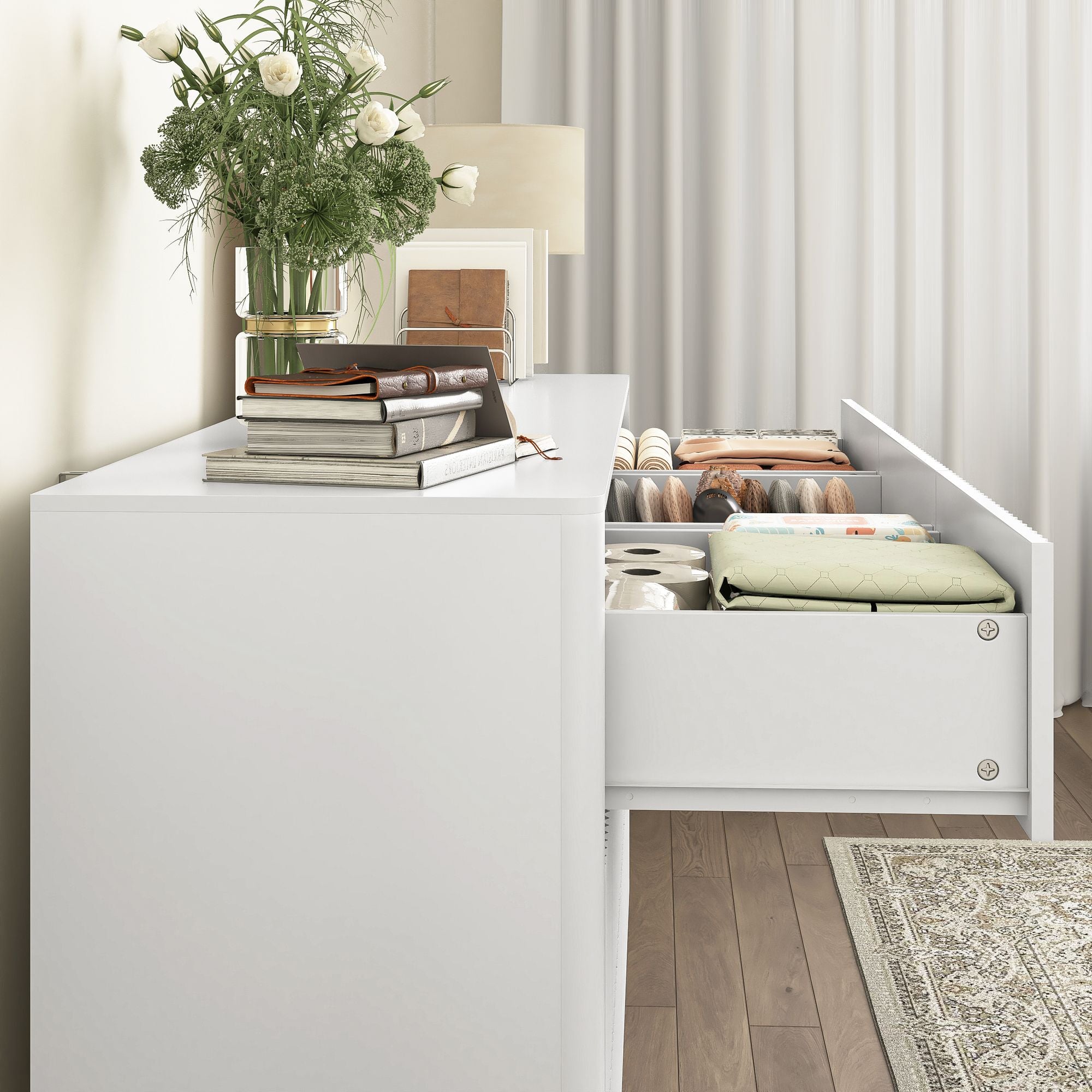 White Wave-Front Dresser with Handle-Free Design