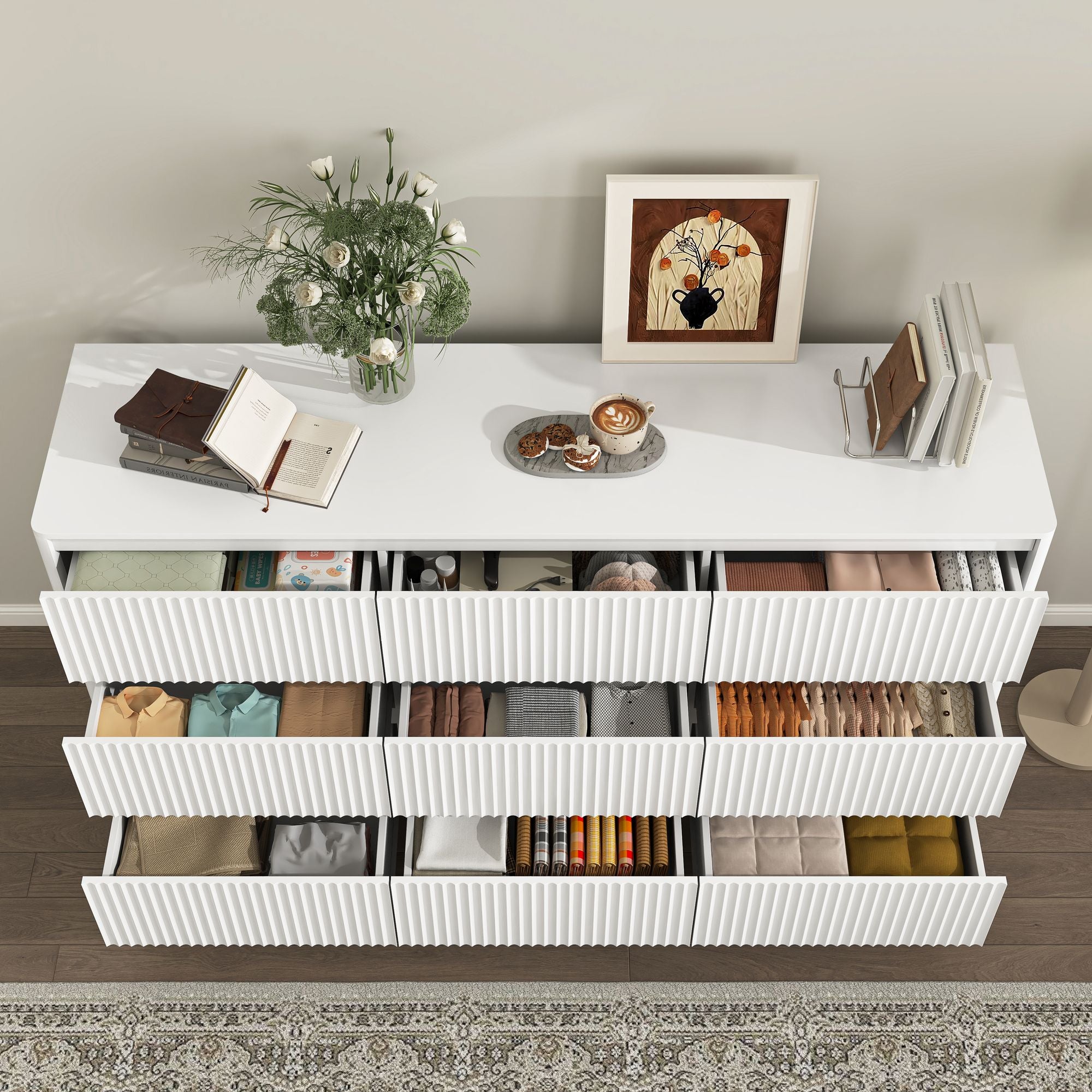 White Wave-Front Dresser with Handle-Free Design