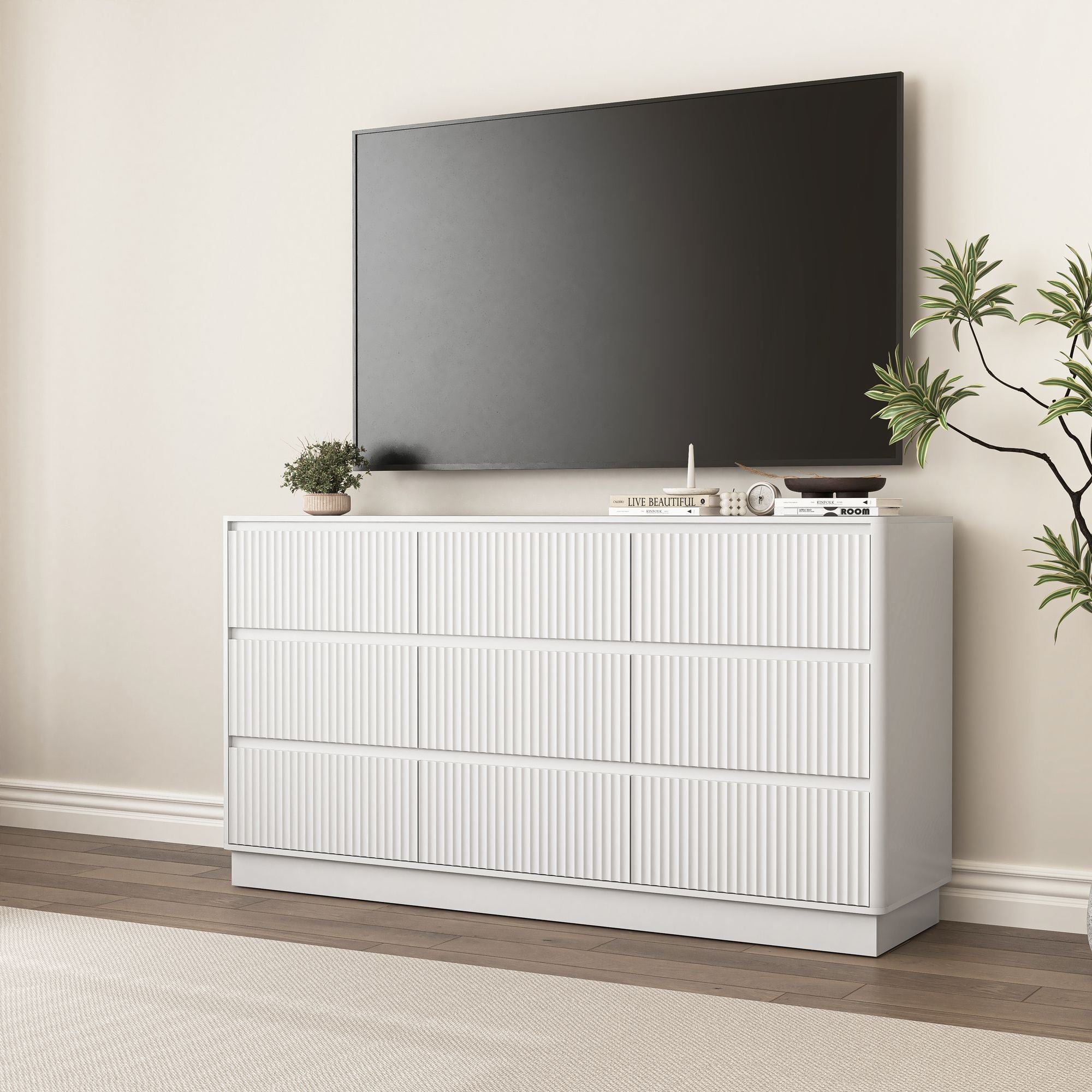 White Wave-Front Dresser with Handle-Free Design