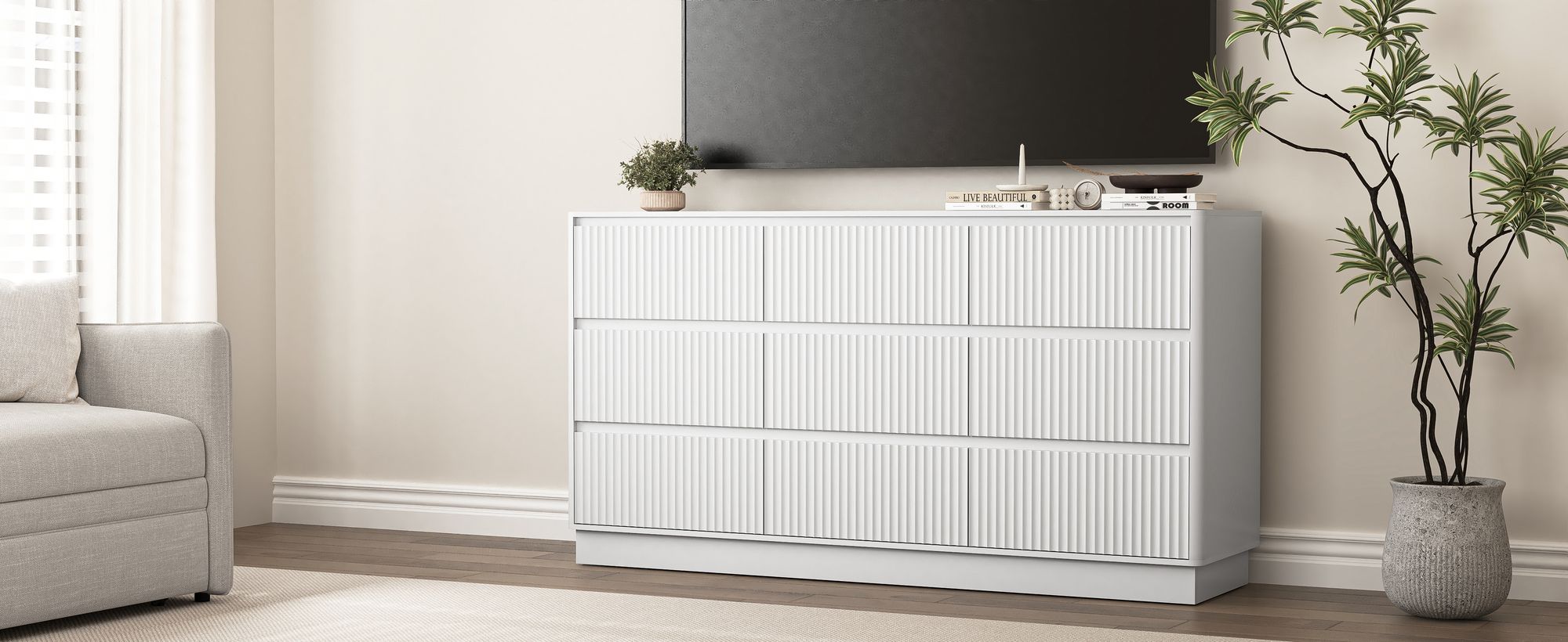 White Wave-Front Dresser with Handle-Free Design