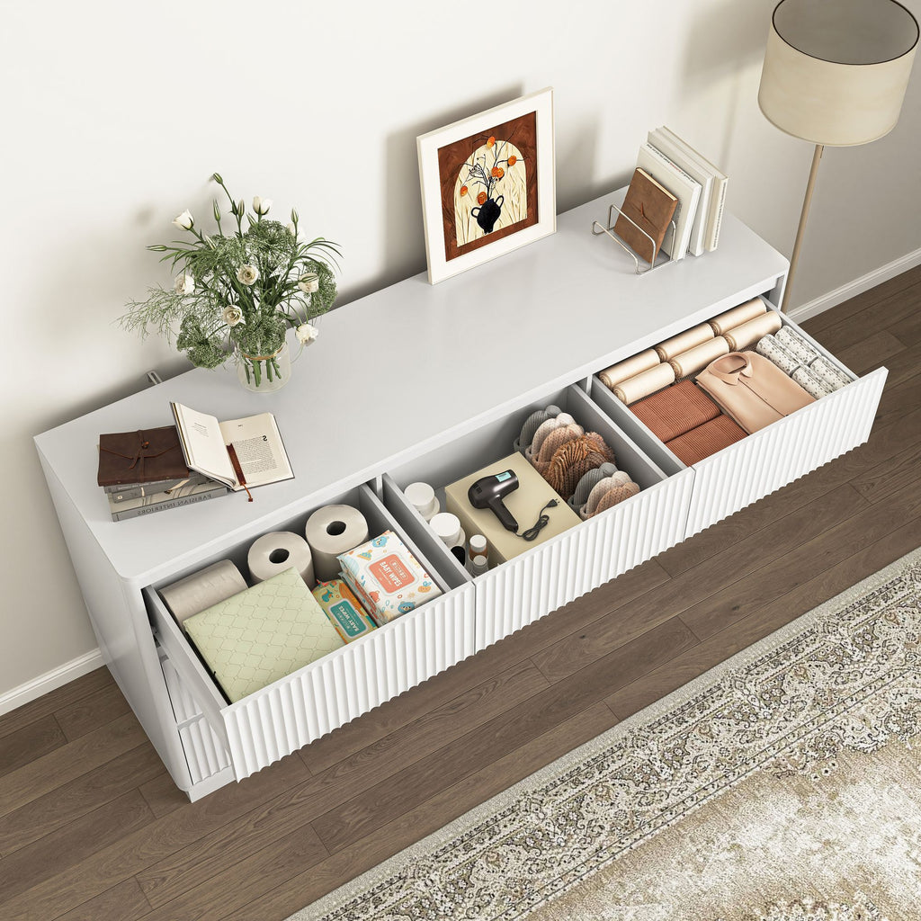 White Wave-Front Dresser with Handle-Free Design