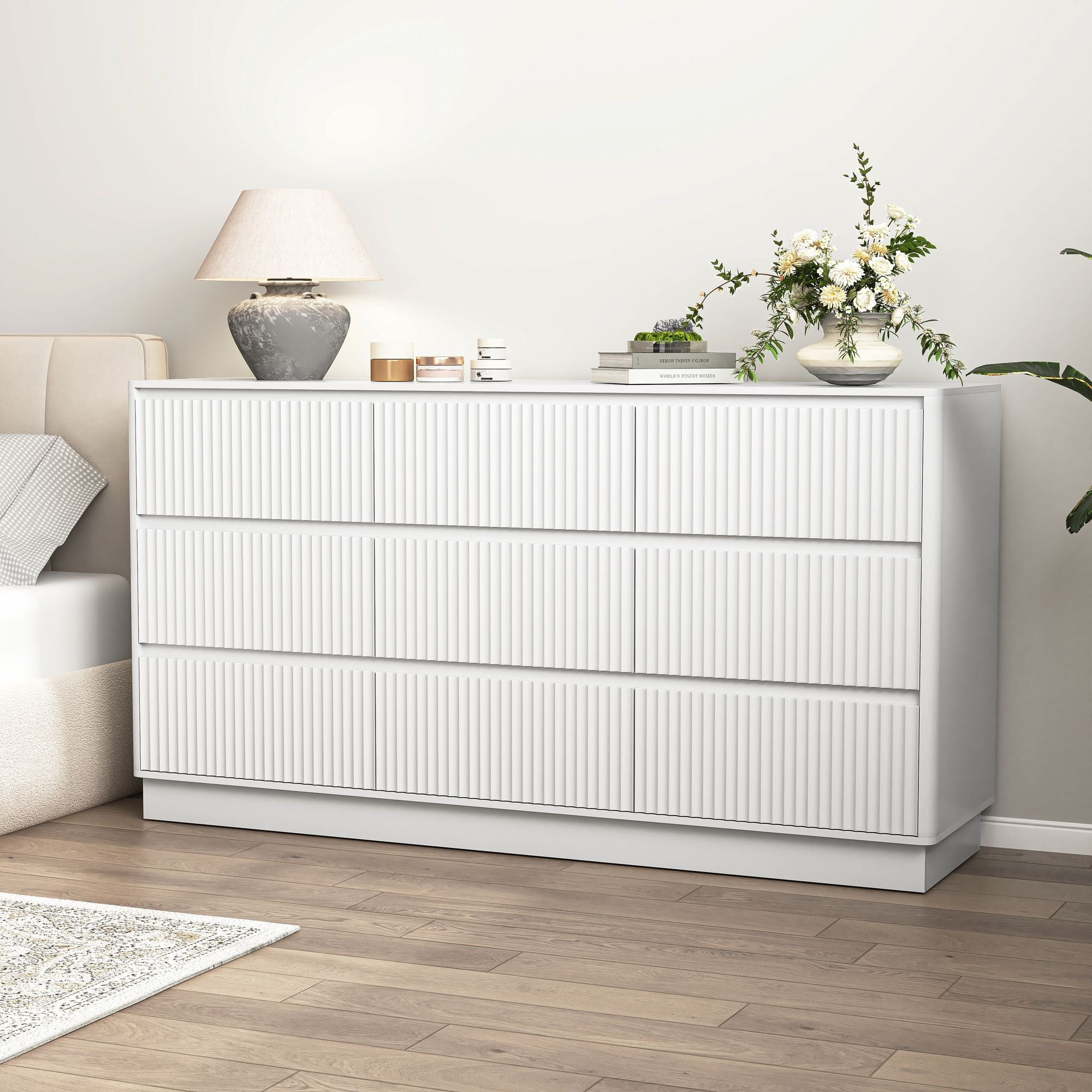 White Wave-Front Dresser with Handle-Free Design