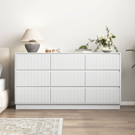 Nine-Drawer Dresser with Sculpted Mid-Century Style