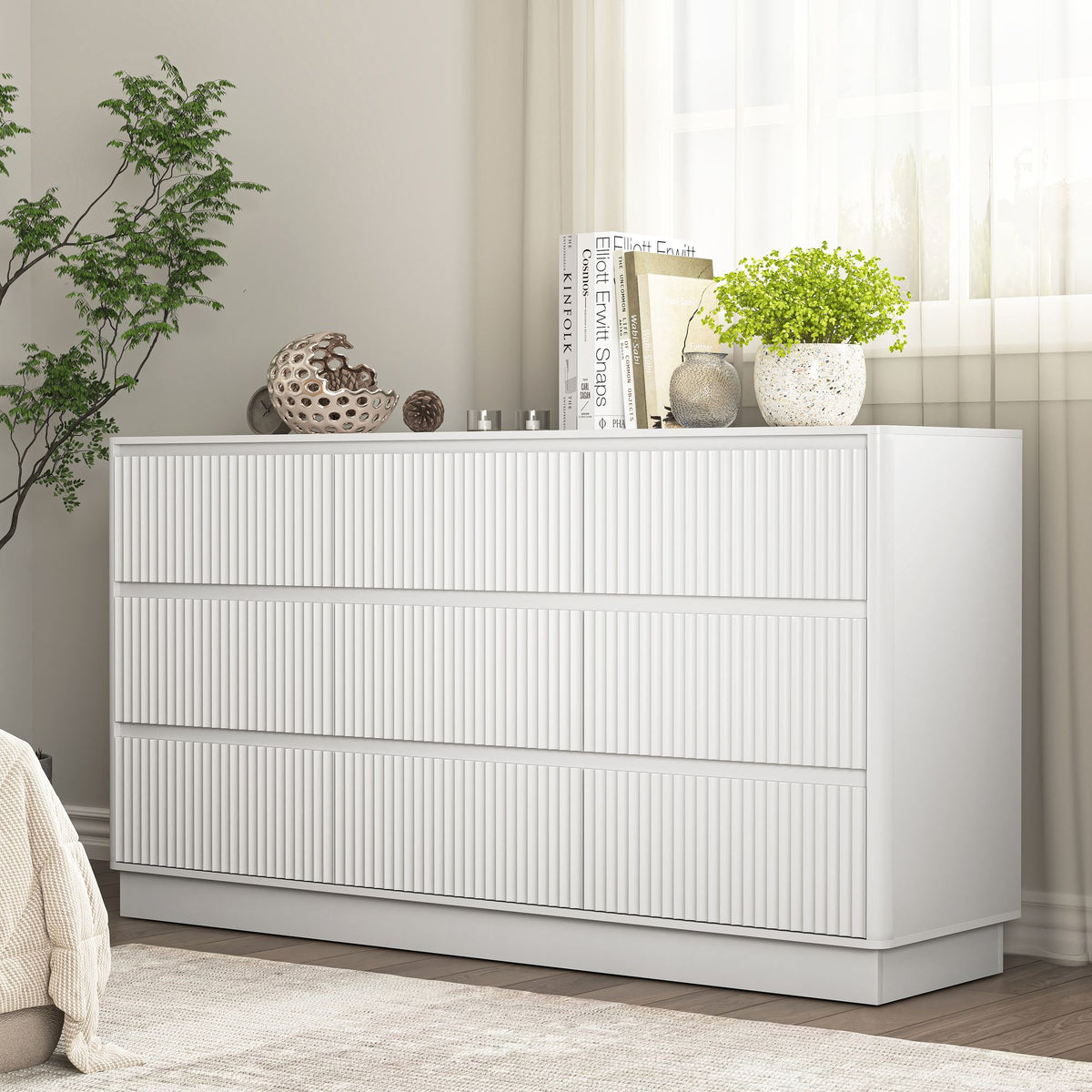 Nine-Drawer Dresser with Sculpted Mid-Century Style