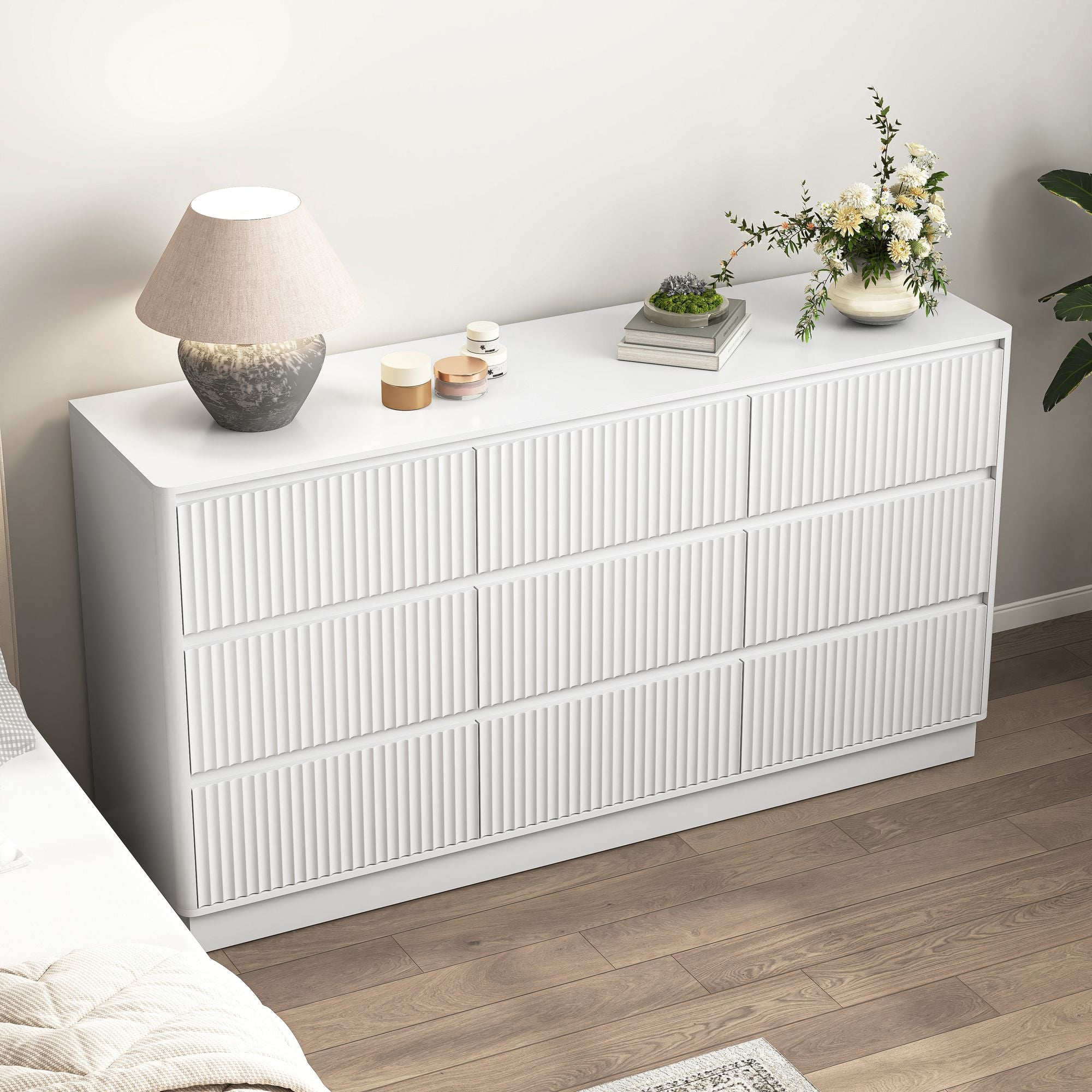 White Wave-Front Dresser with Handle-Free Design