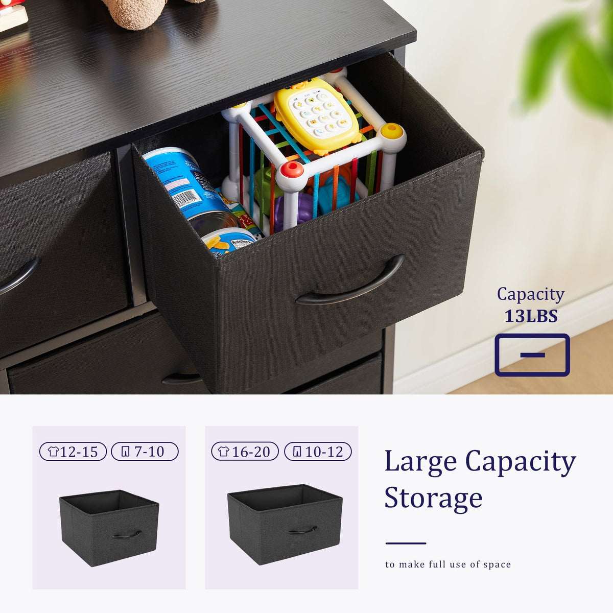 Wide Drawer Dresser and Versatile Storage Tower