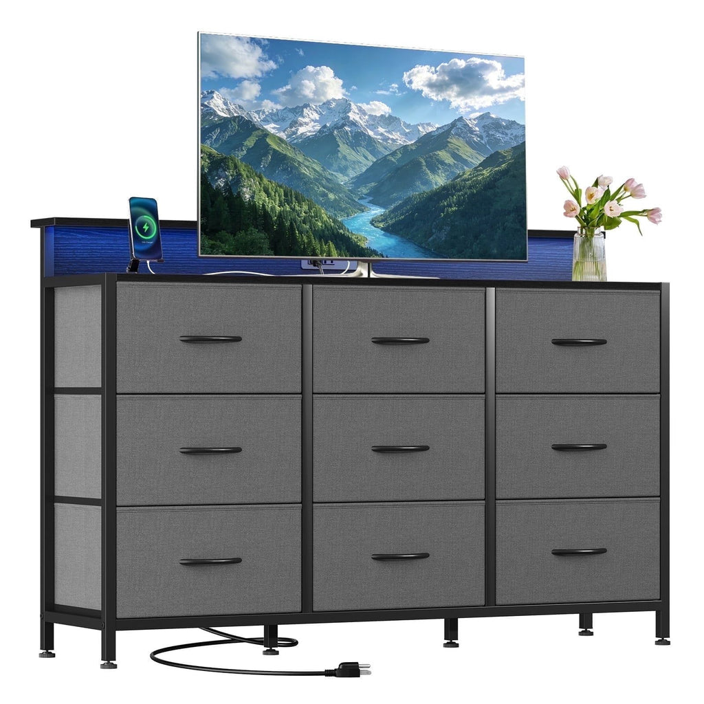Gray Storage Dresser and TV Stand with Ambient LED Light