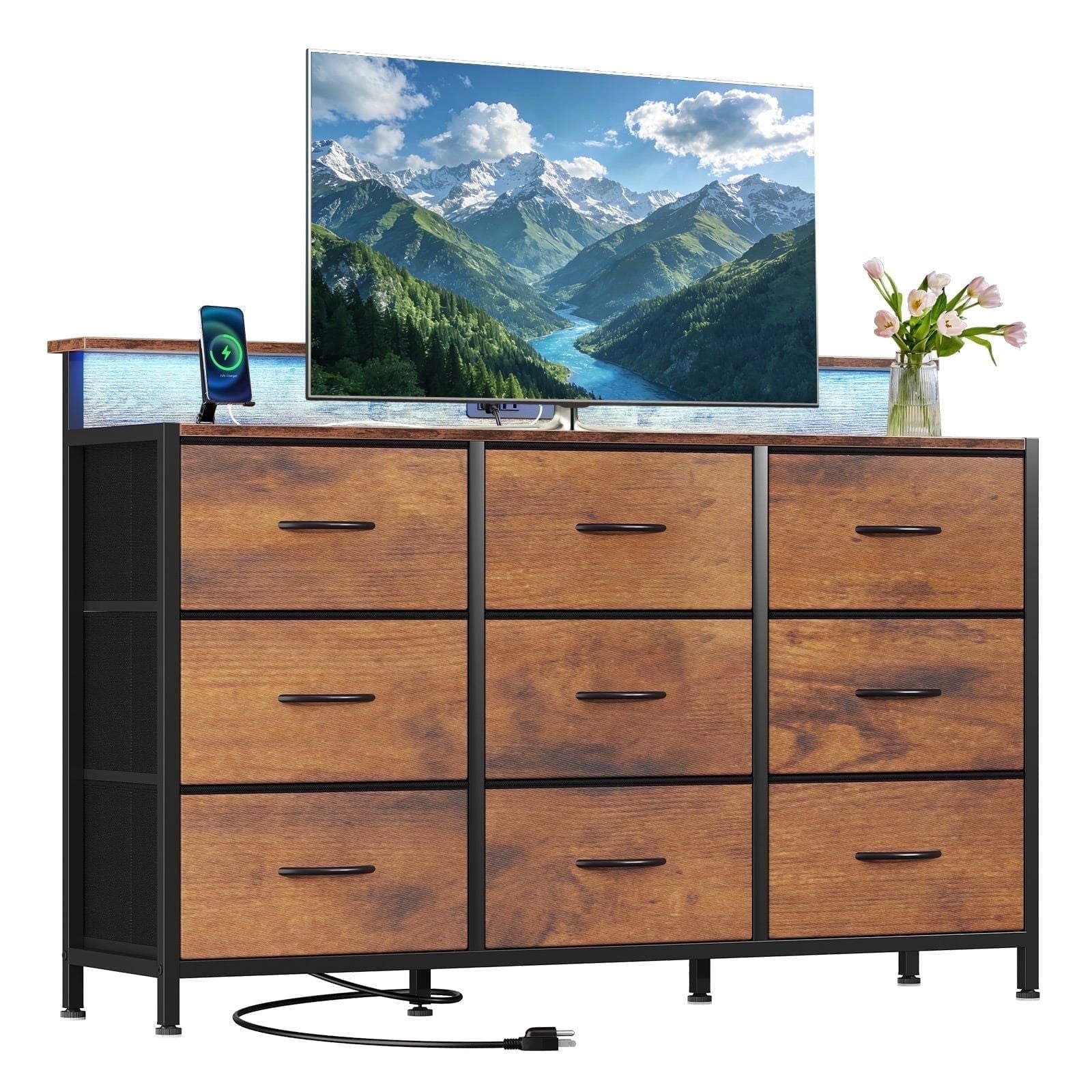 Rust TV Stand with App-Controlled LED Ambient Lighting