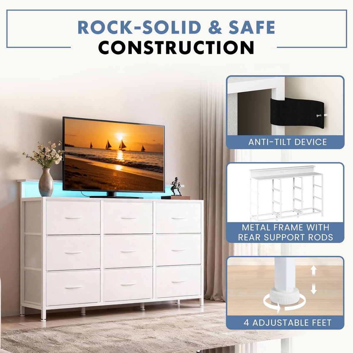 Dresser TV Stand with App-Controlled LED Lighting