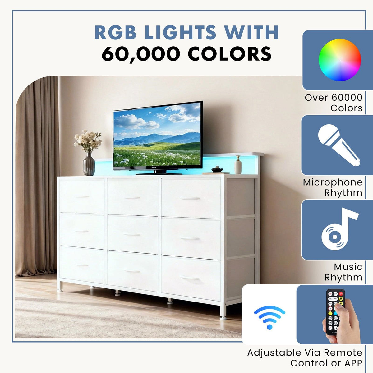 Dresser TV Stand with App-Controlled LED Lighting