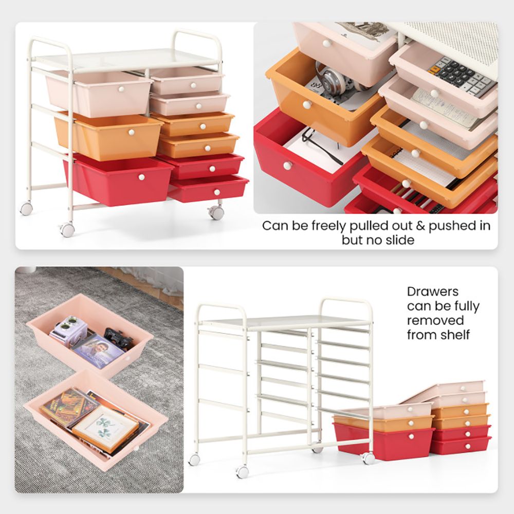 9-Drawer Rolling Storage Cart with Colorful Drawers
