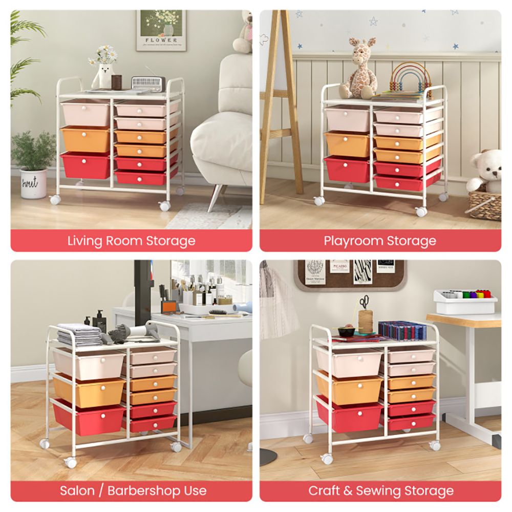 9-Drawer Rolling Storage Cart with Colorful Drawers