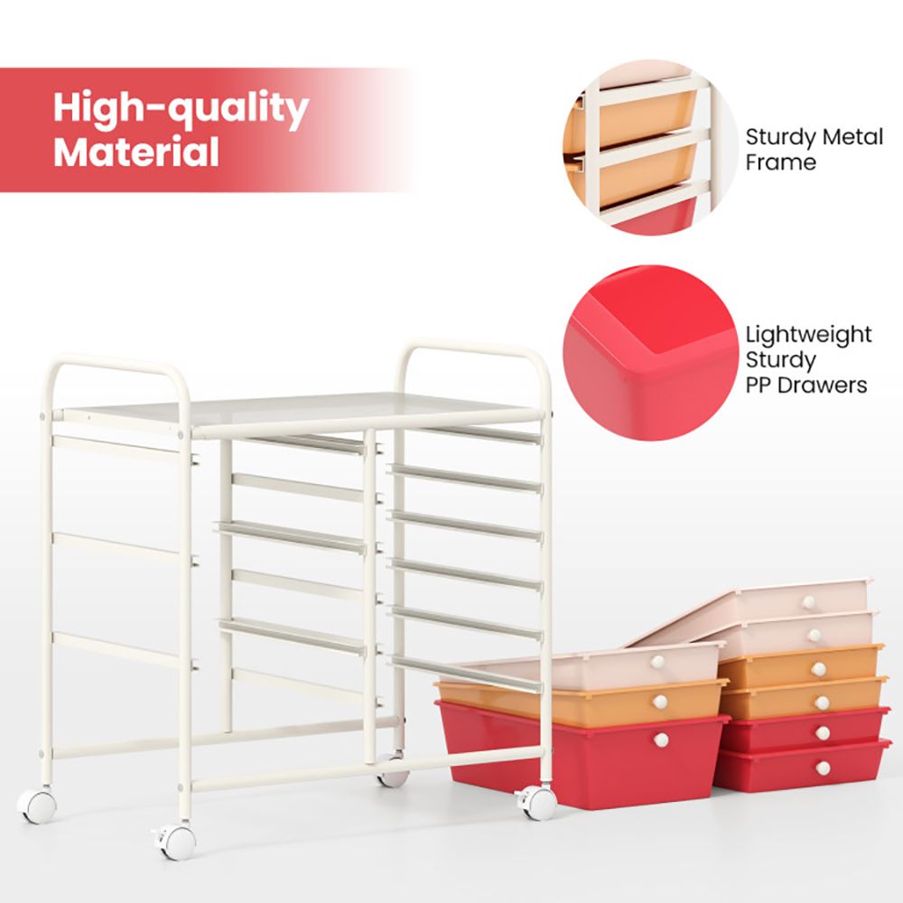 9-Drawer Rolling Storage Cart with Colorful Drawers