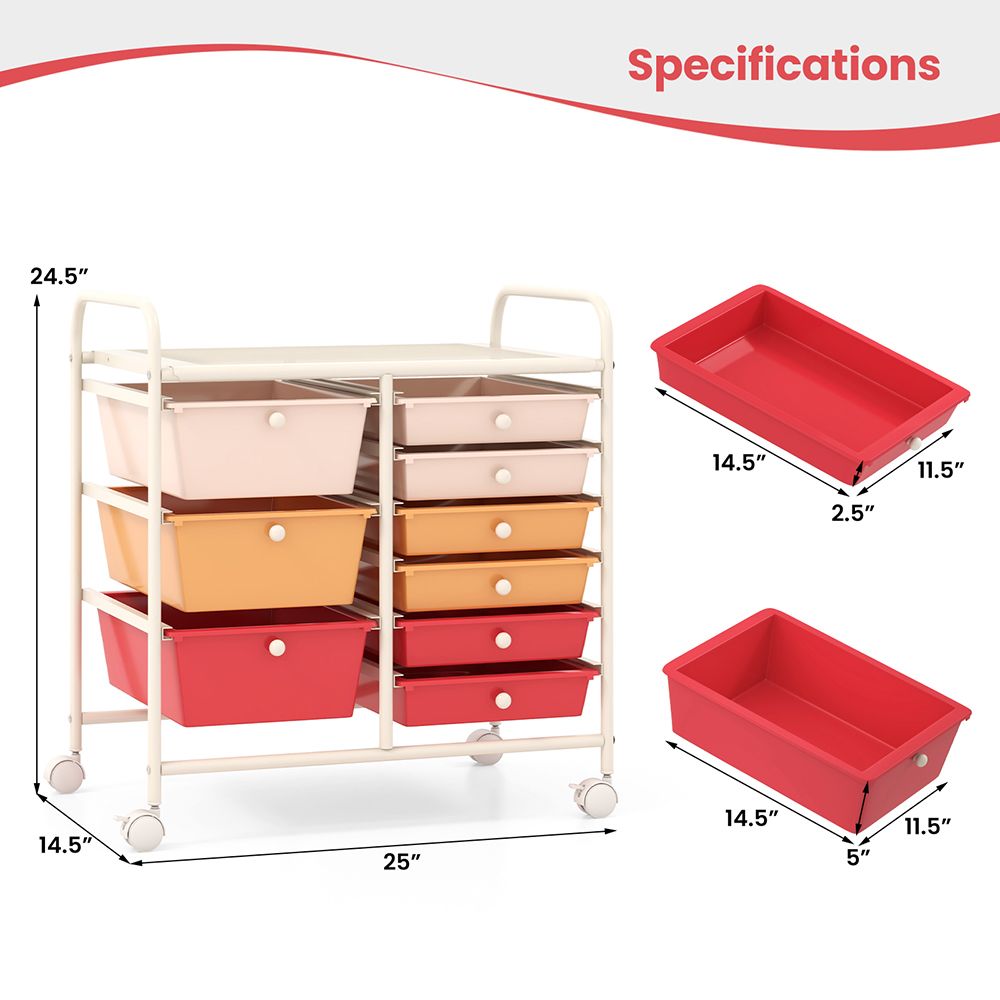 9-Drawer Rolling Storage Cart with Colorful Drawers