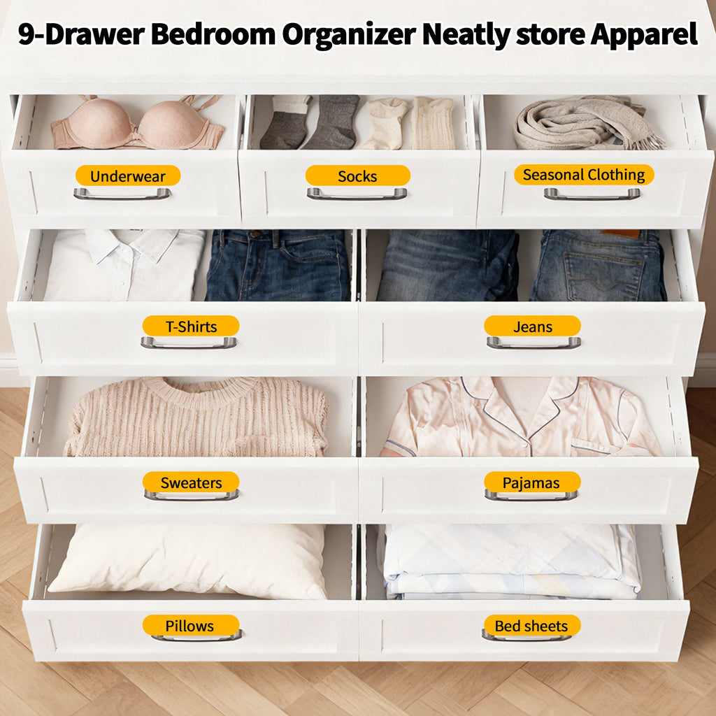 Nine-Drawer Tall Dresser for Streamlined Storage