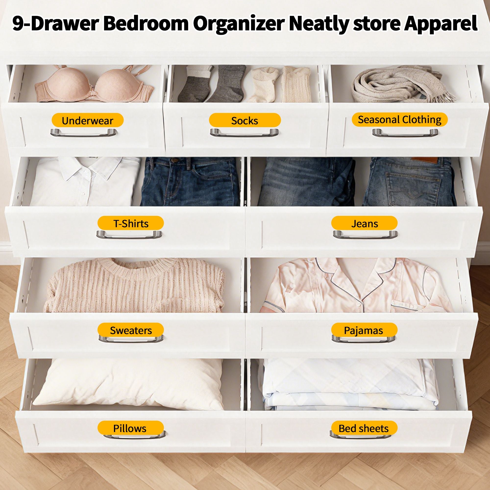 Nine-Drawer Tall Dresser for Streamlined Storage