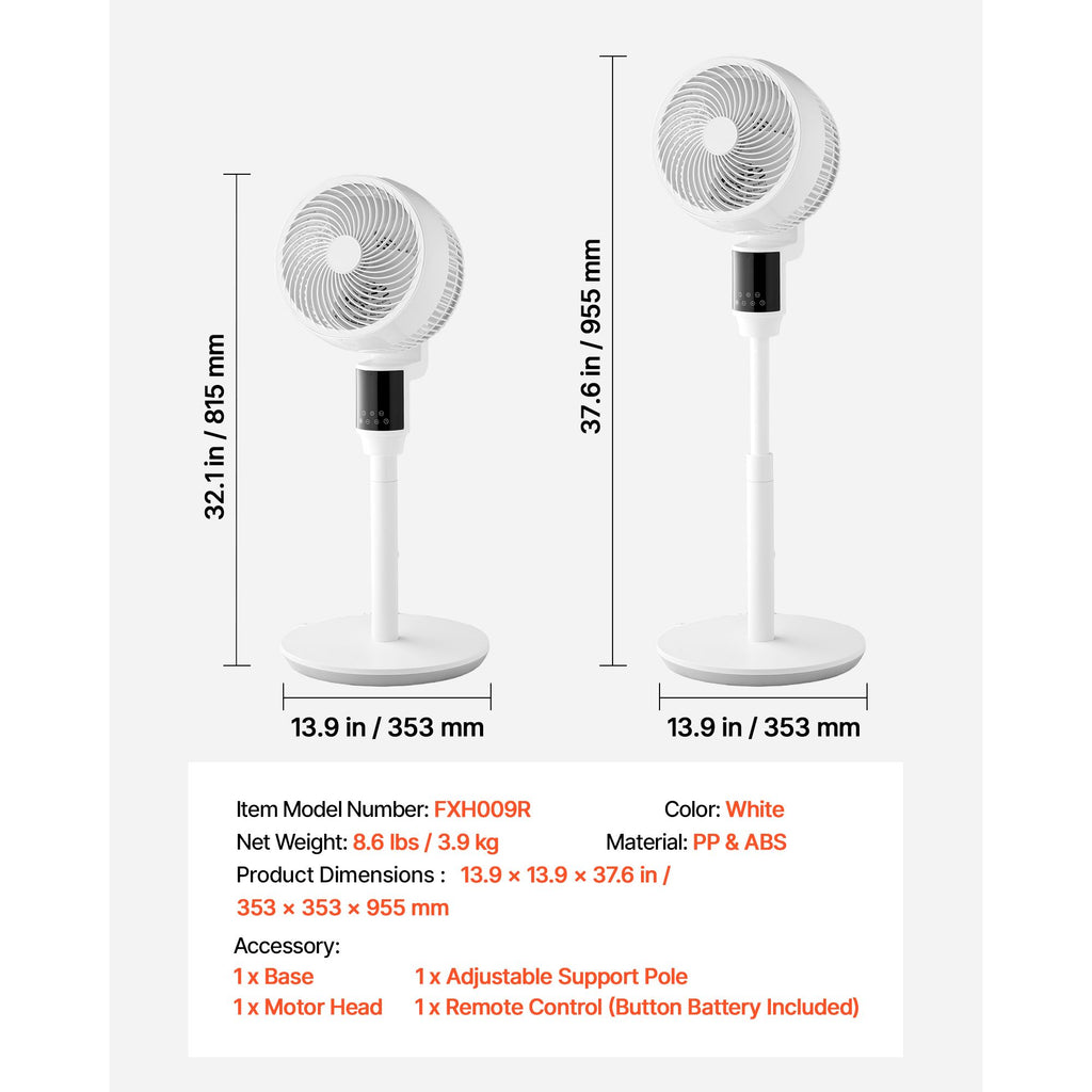 9- Pedestal Fan – Quiet DC Motor, Oscillation, Remote Control, 9 Speeds