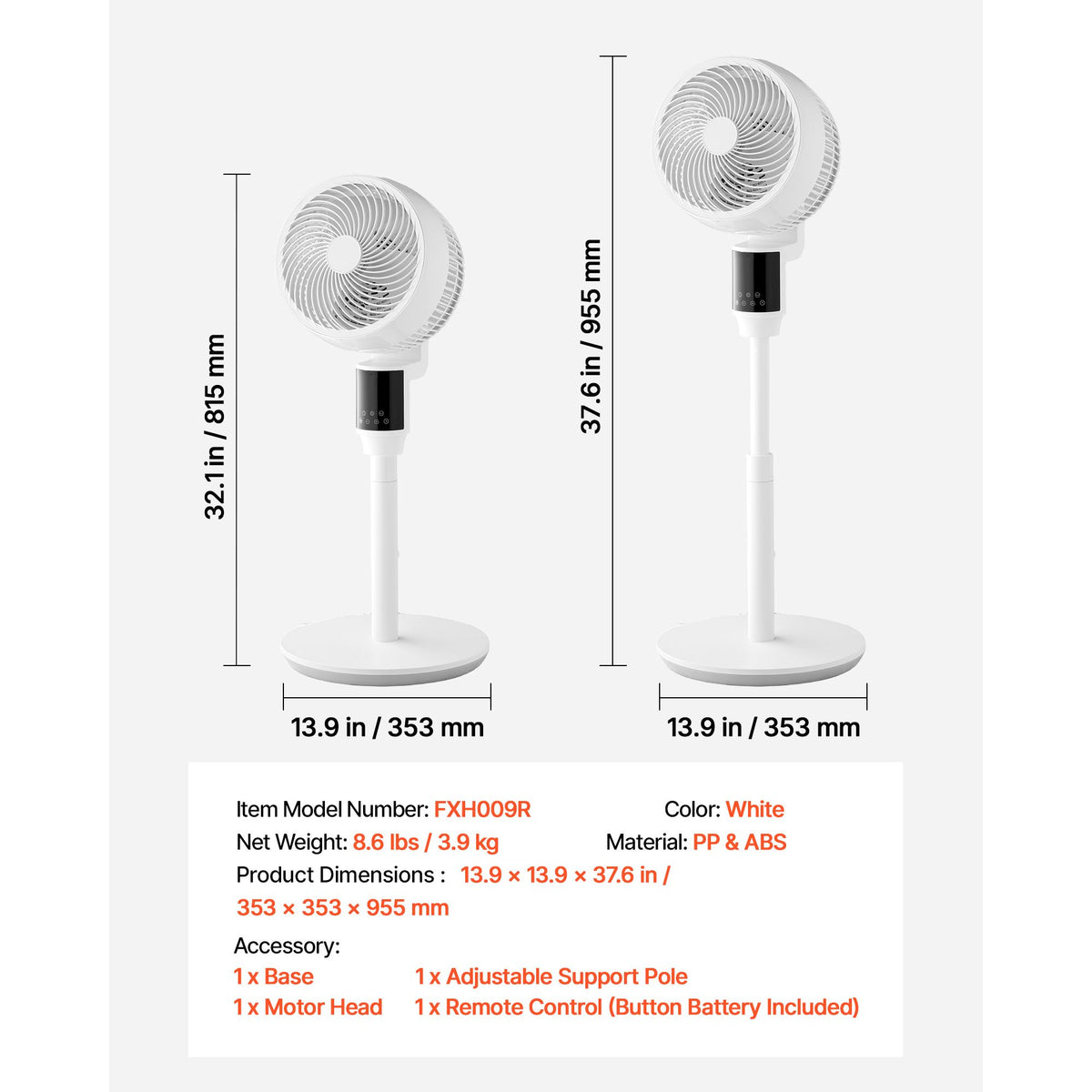 9- Pedestal Fan – Quiet DC Motor, Oscillation, Remote Control, 9 Speeds