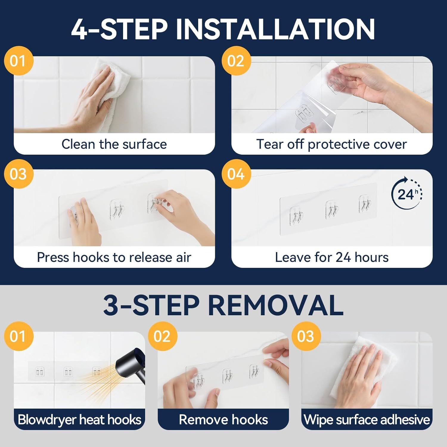 9-Pack Transparent Shower Adhesive Strips – No Drilling Wall Mount for Bath & Kitchen Storage