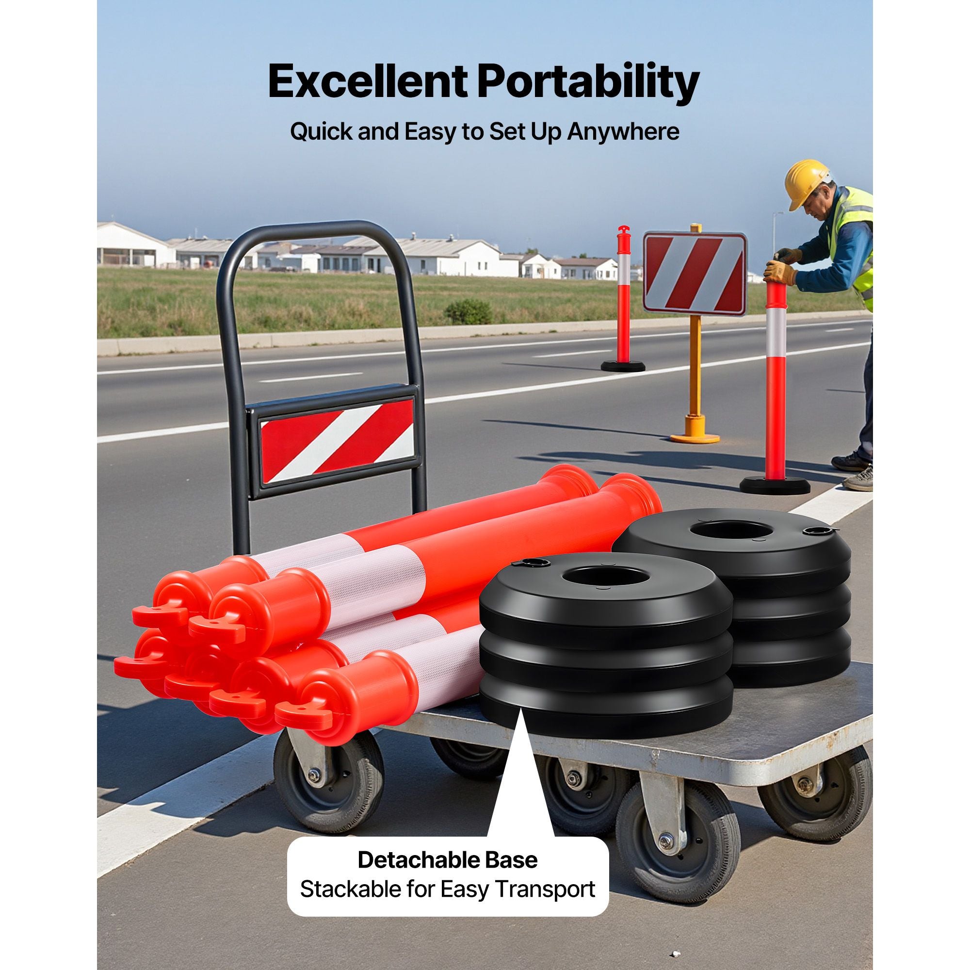 High Visibility Traffic Delineator Posts with Reflective Strips - practical for Construction and Parking Lots