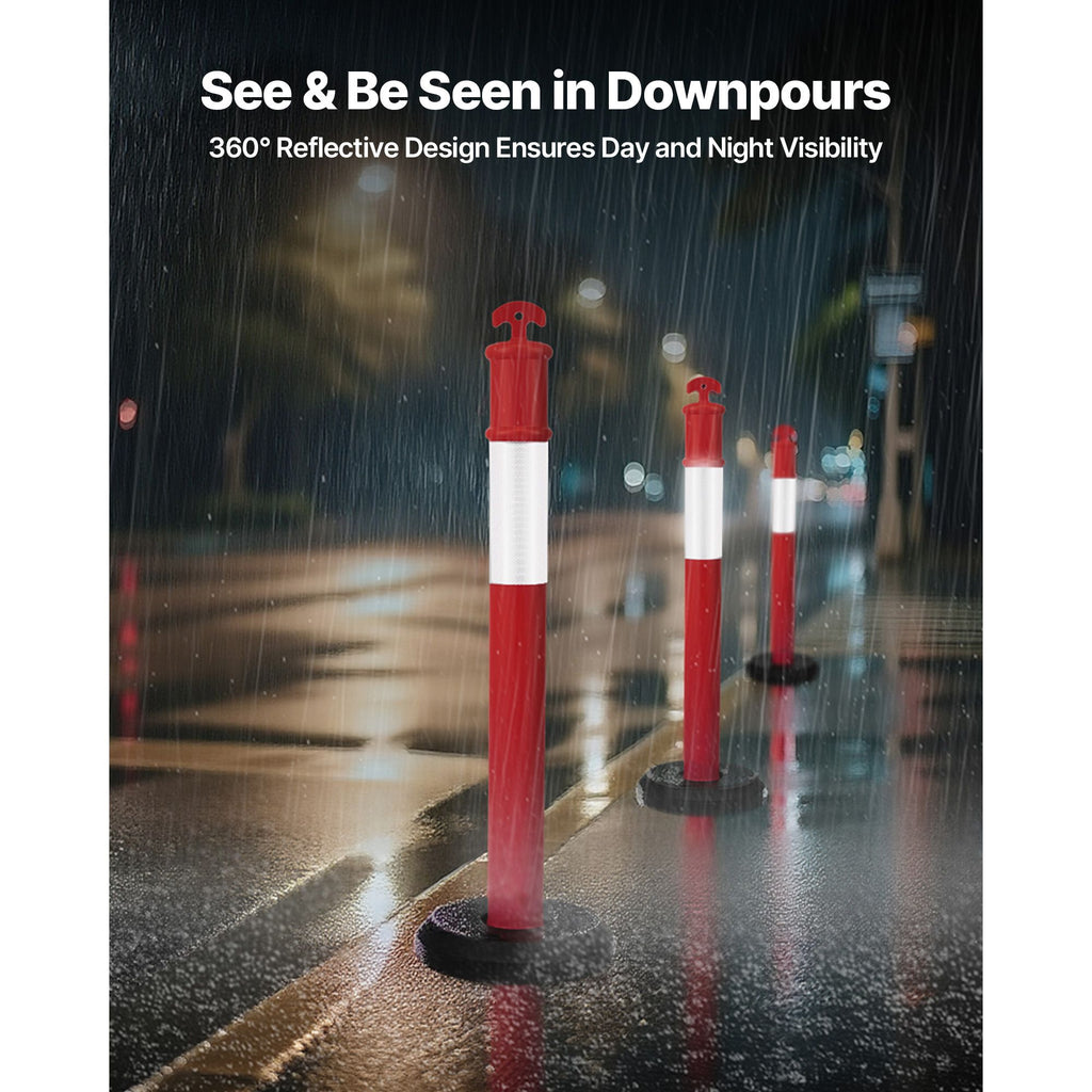 High Visibility Traffic Delineator Posts with Reflective Strips - practical for Construction and Parking Lots