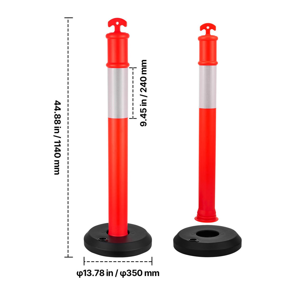 High Visibility Traffic Delineator Posts with Reflective Strips - practical for Construction and Parking Lots